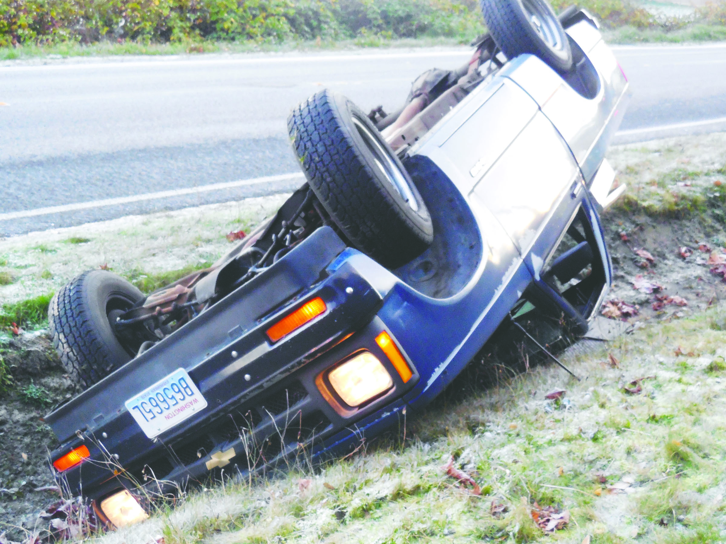 A 16-year-old Port Angeles High School student was uninjured after he hit a patch of ice on Park Avenue in Port Angeles and flipped his pickup early Monday morning. — Port Angeles Police Department