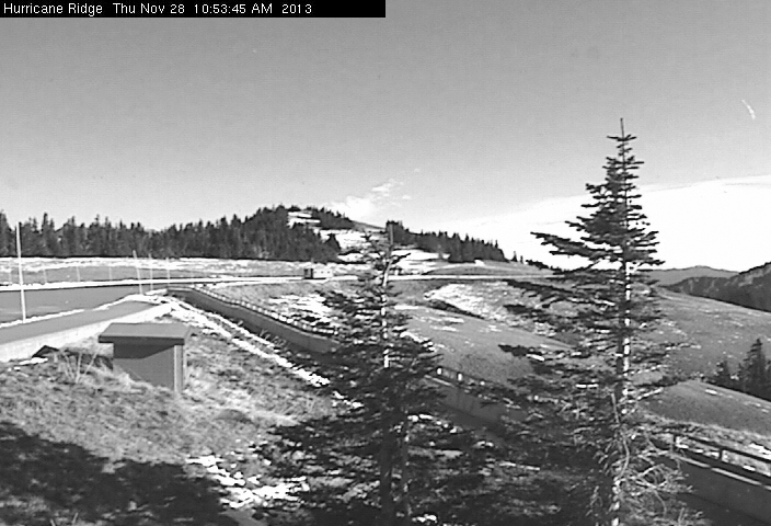 A still from the webcam at the Hurricane Ridge Visitor Center on Thursday morning shows very little snow has fallen at the popular winter sports area.