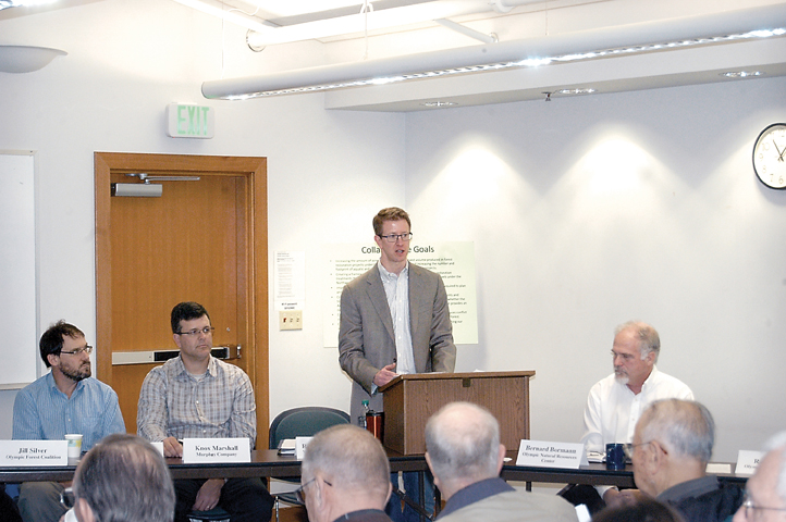 Derek Kilmer speaks at an Olympic Peninsula Forest Collaborative meeting at the Olympic Natural Resources Center in Forks on Friday. — Rob Ollikainen/Peninsula Daily News