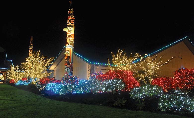 Thousands of miniature lights adorn the landscaping
