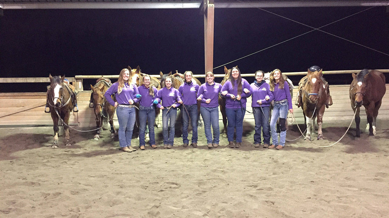 On Wed, Dec. 13 from 5 p.m. 7 p.m., the Sequim High School equestrian team is hosting a McTakeover at the McDonald’s in Sequim. Stop by to support the team, from left, Amanda Murphy, Keri Tucker, Miranda Williams, Yana Hoesel, Madi Murphy, Lilly Thomas, Abbi Priest and Grace Niemeyer as they work to raise the money to travel to competitions. (Katie Salmon-Newton)