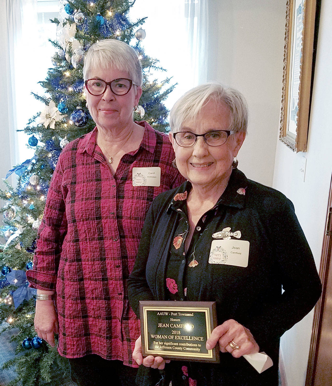 Carol Andreasen, selection committee chair, and the American Association of University Women’s 2018 Woman of Excellence recipient, Jean Camfield. (American Association of University Women)