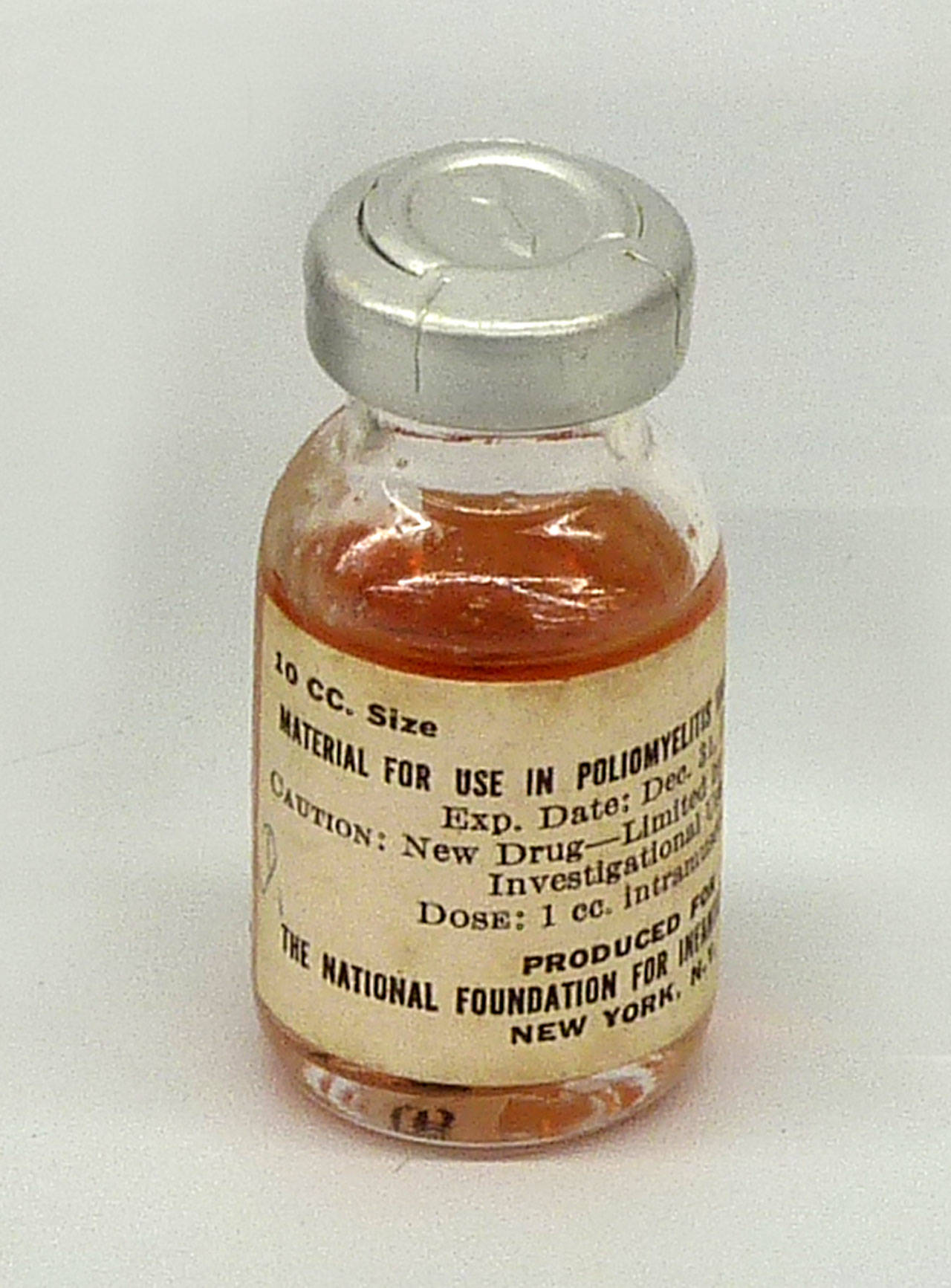 A polio vaccine vial is shown from the Jefferson County Historical Society artifact collection. (Jefferson County Historical Society)