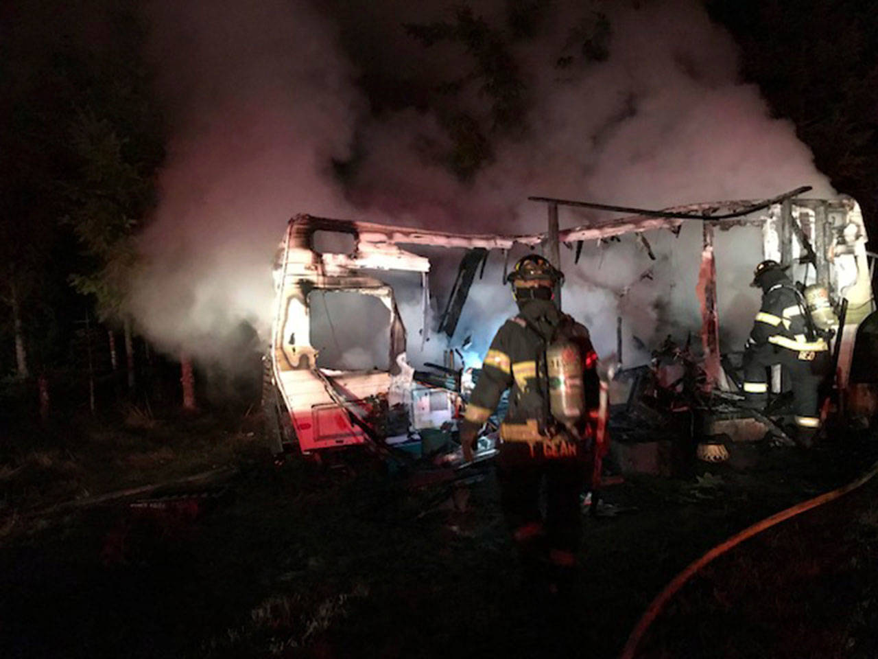 Fire destroyed this travel trailer on Deer Park Road. (Clallam County Fire District No. 2)