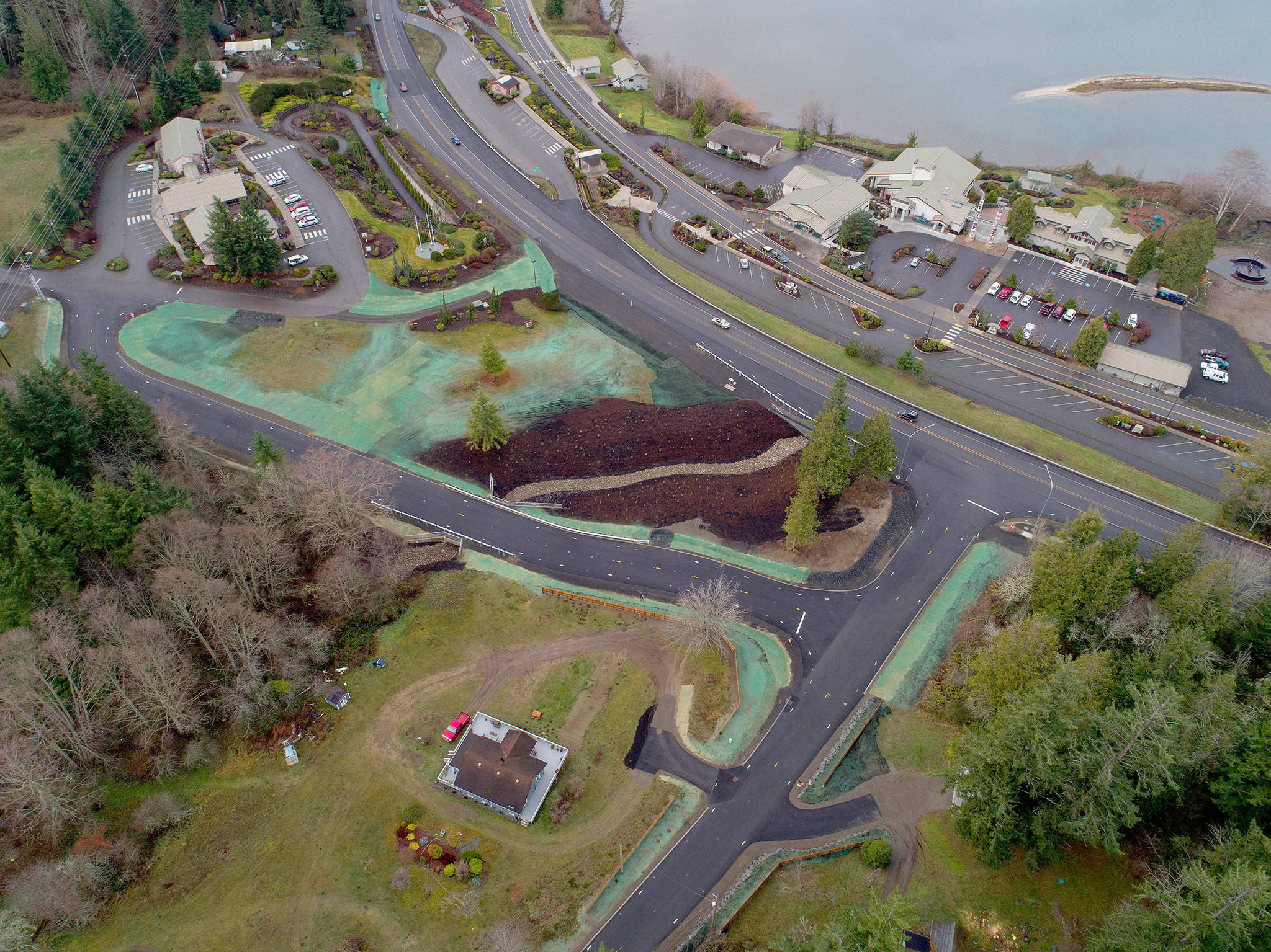 An aerial photo shows the completion of the Chicken Coop-Zaccardo Intersection Improvements Project, taken Dec. 15. (John Gussman)