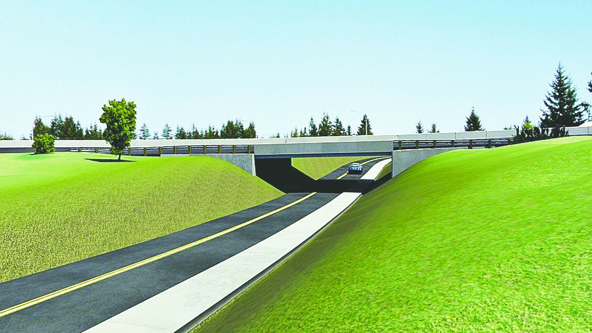 A rendering shows a proposed road going under U.S. Highway 101 near Deer Park Cinema east of Port Angeles. Clallam County and David Evans and Associates