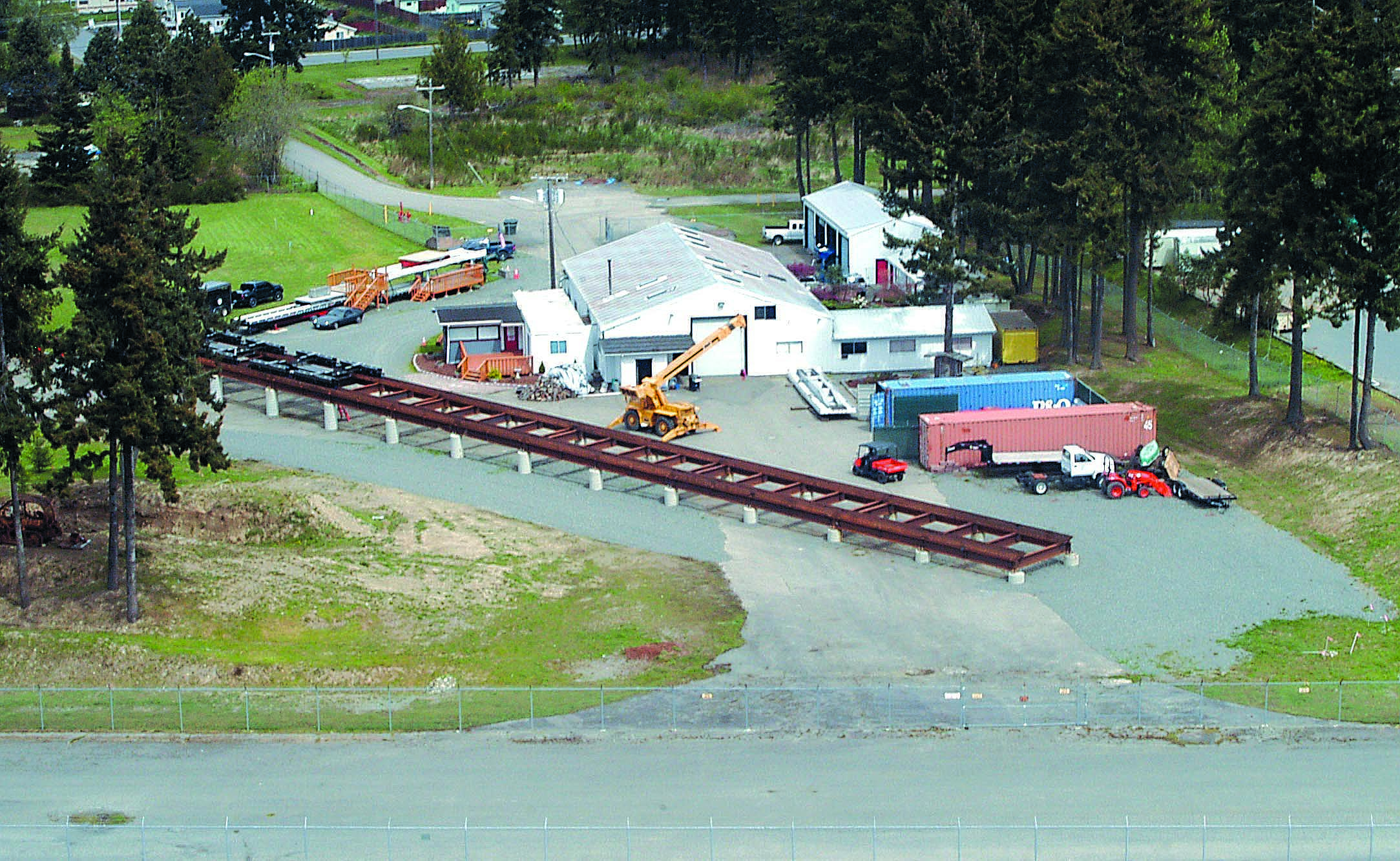 The LEVX test track is taking shape behind the assembly building at the Airport Industrial Park in Port Angeles. Keith Thorpe/Peninsula Daily News