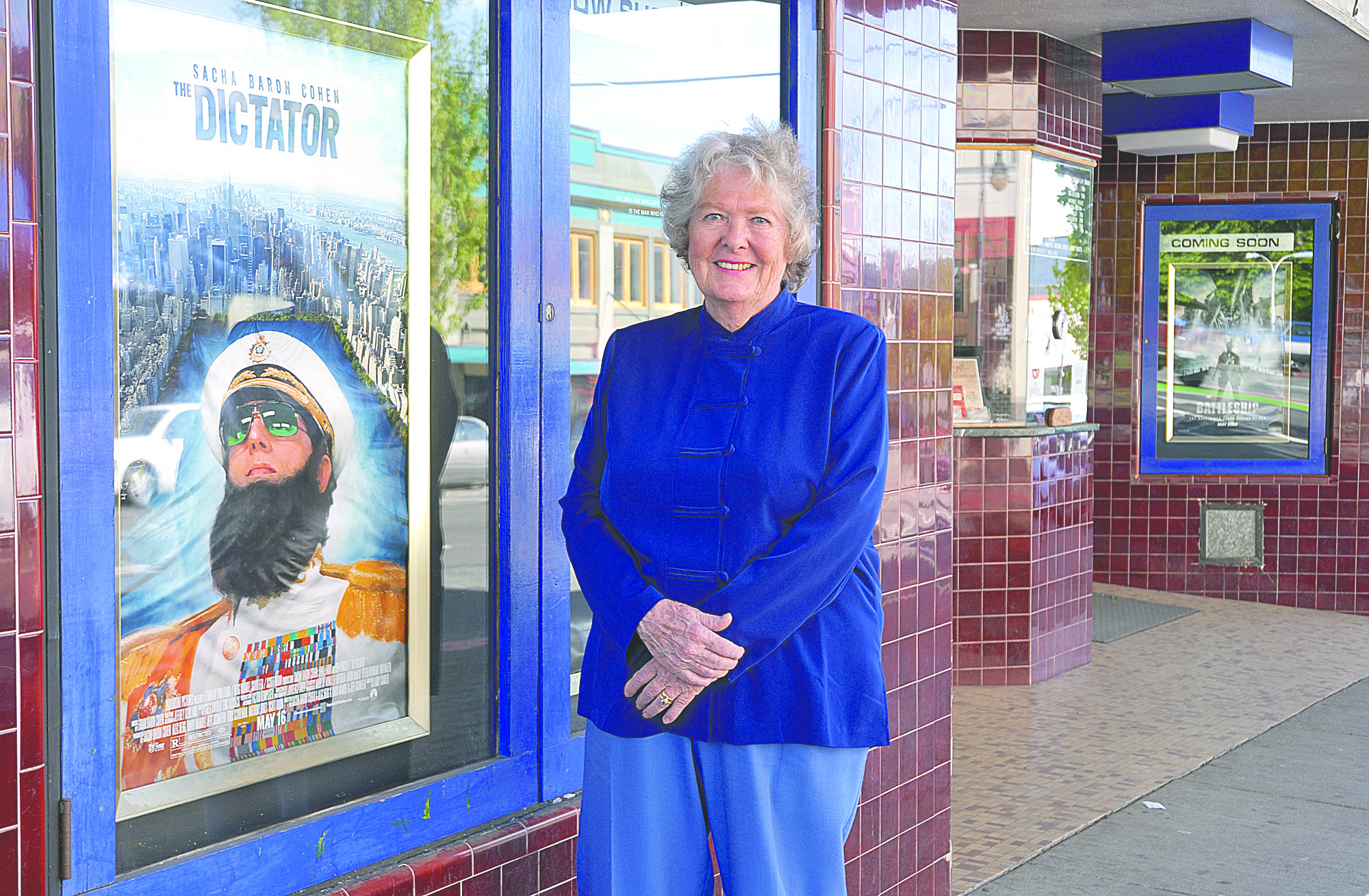 Inge Baumwell stands outside the Lincoln Theater in Port Angeles. She came up with the theme for the Windermere Sand Sculpture Classic in July: “Hollywood.” Chris Tucker/Peninsula Daily News