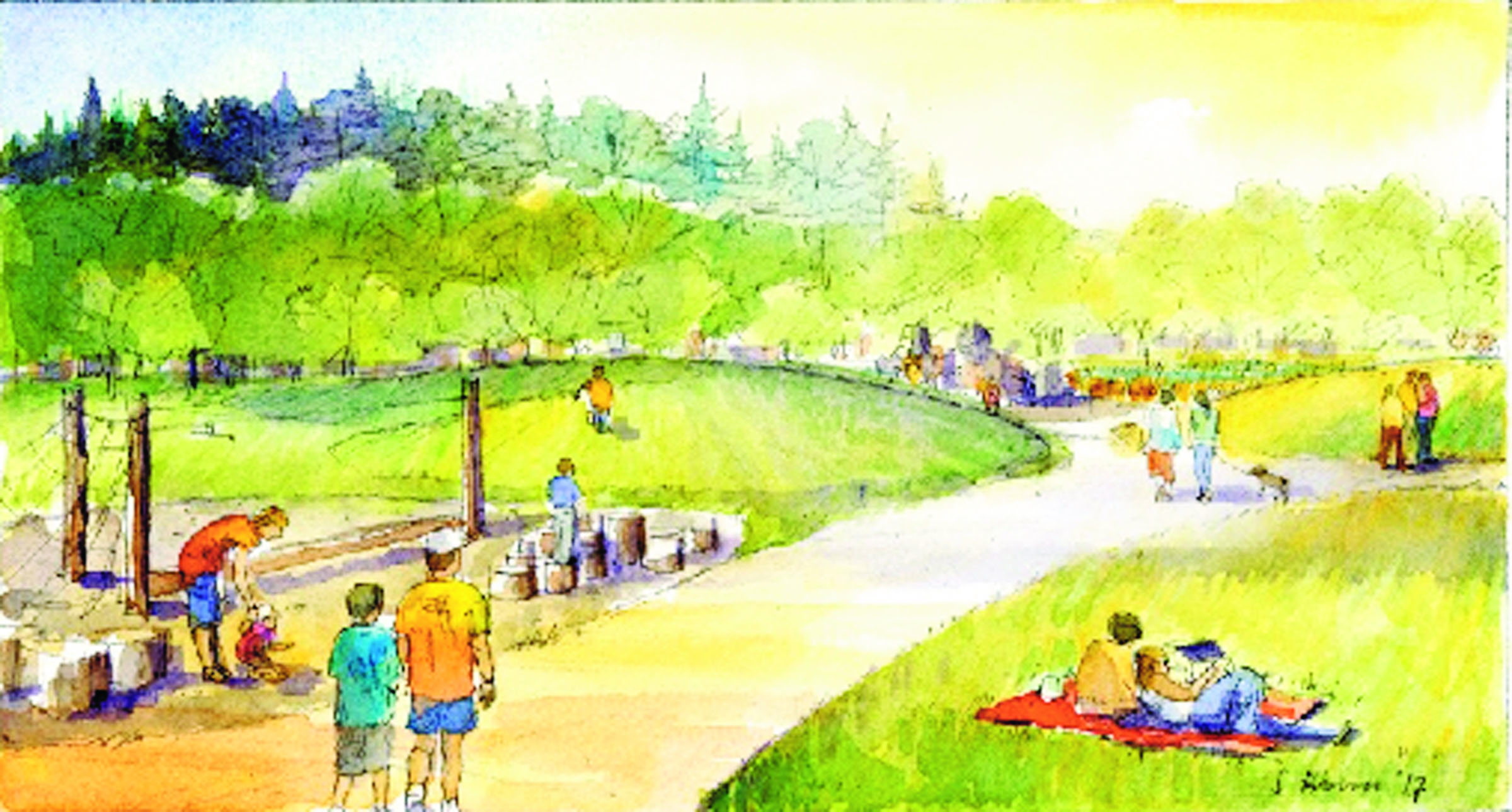 Rendering by consultant HBB Landscape Architecture shows Lincoln Park in Port Angeles with ribbons of bicycle and walking trails. To see more maps and renderings