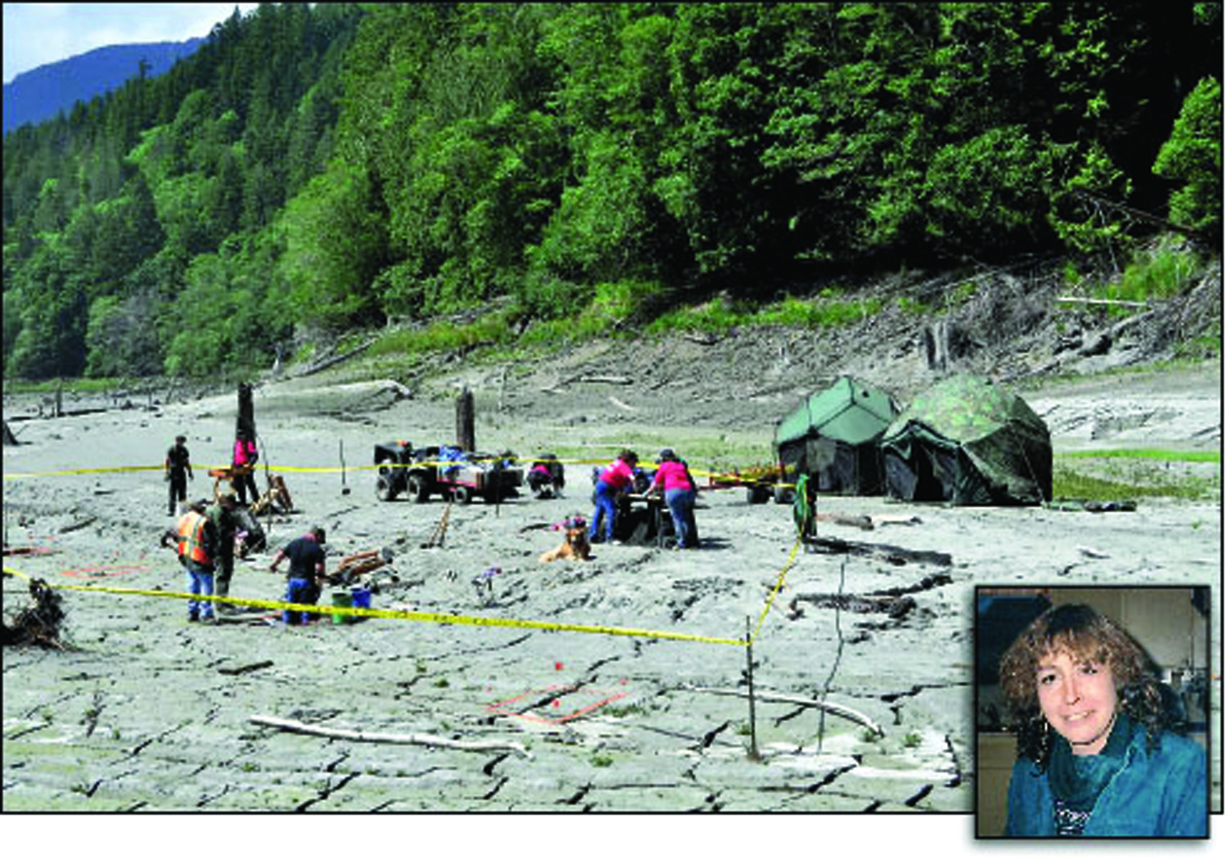 The Clallam County Sheriff’s Office has opened up a command post on the bottom of former Lake Aldwell after the reservoir was drained by the removal of the Elwha Dam. Detectives reopened the case of Karen C. Tucker (inset)