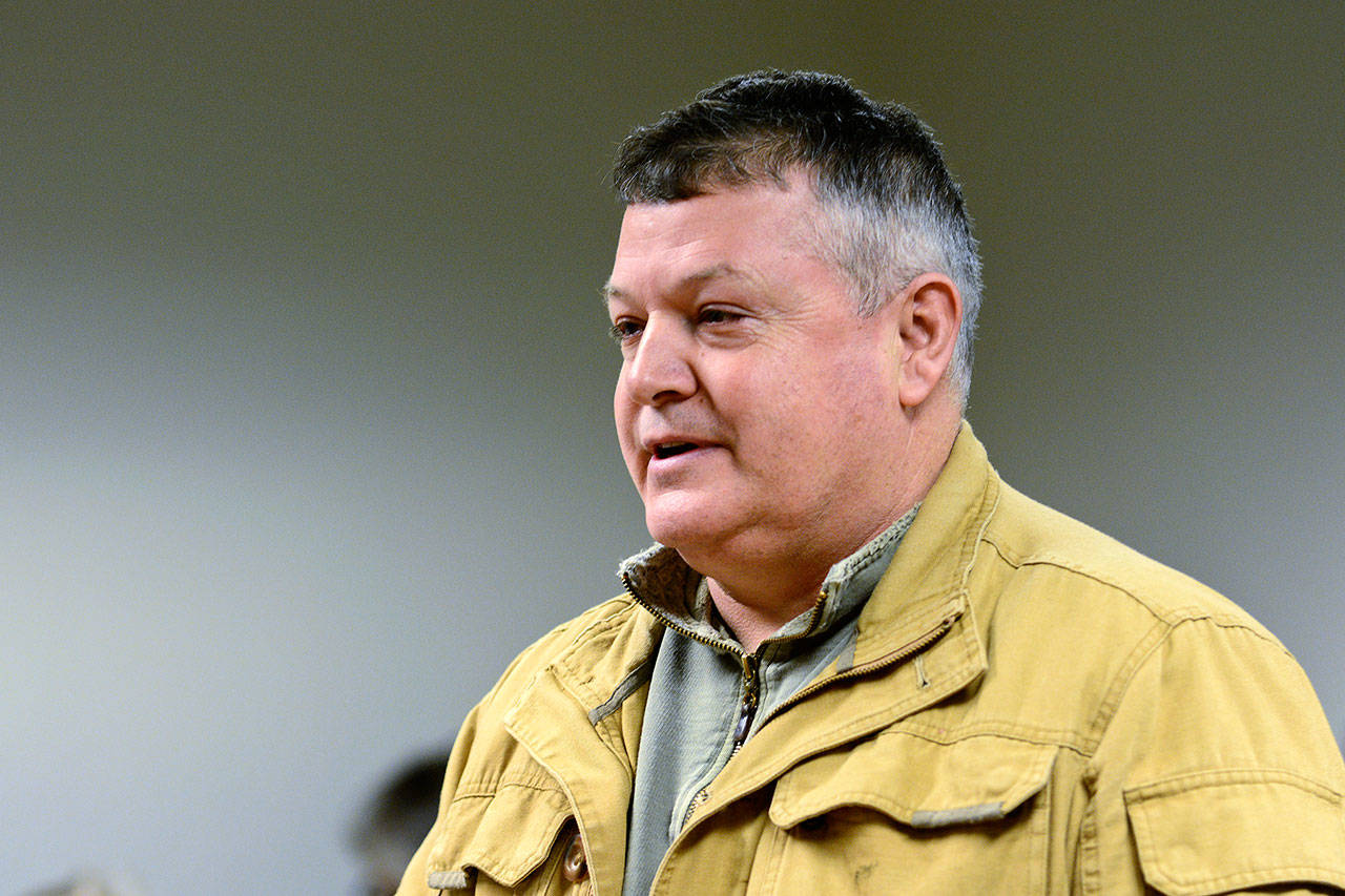Joe D’Amico tells Jefferson County commissioners Tuesday that they made a mistake when they imposed a moratorium on new commercial shooting ranges last month. (Jesse Major/Peninsula Daily News)