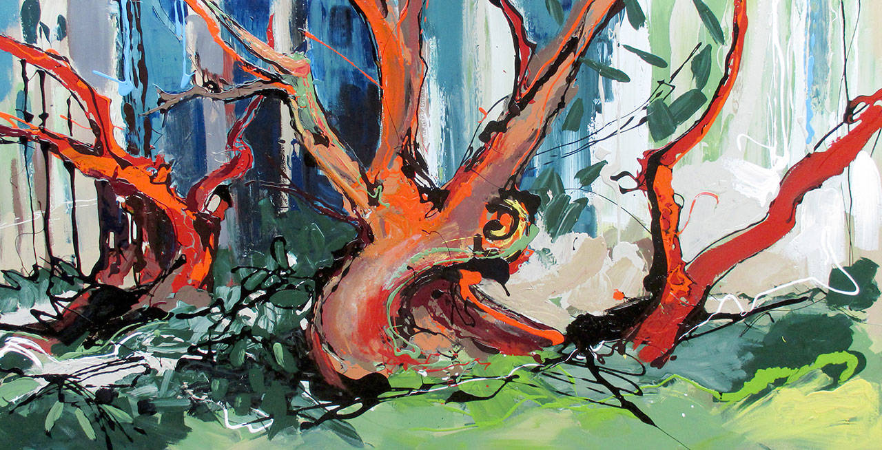 Discovery Grove is among the paintings by Meg Kaczyk that celebrate the Pacific madrone tree in a show at Gallery 9.