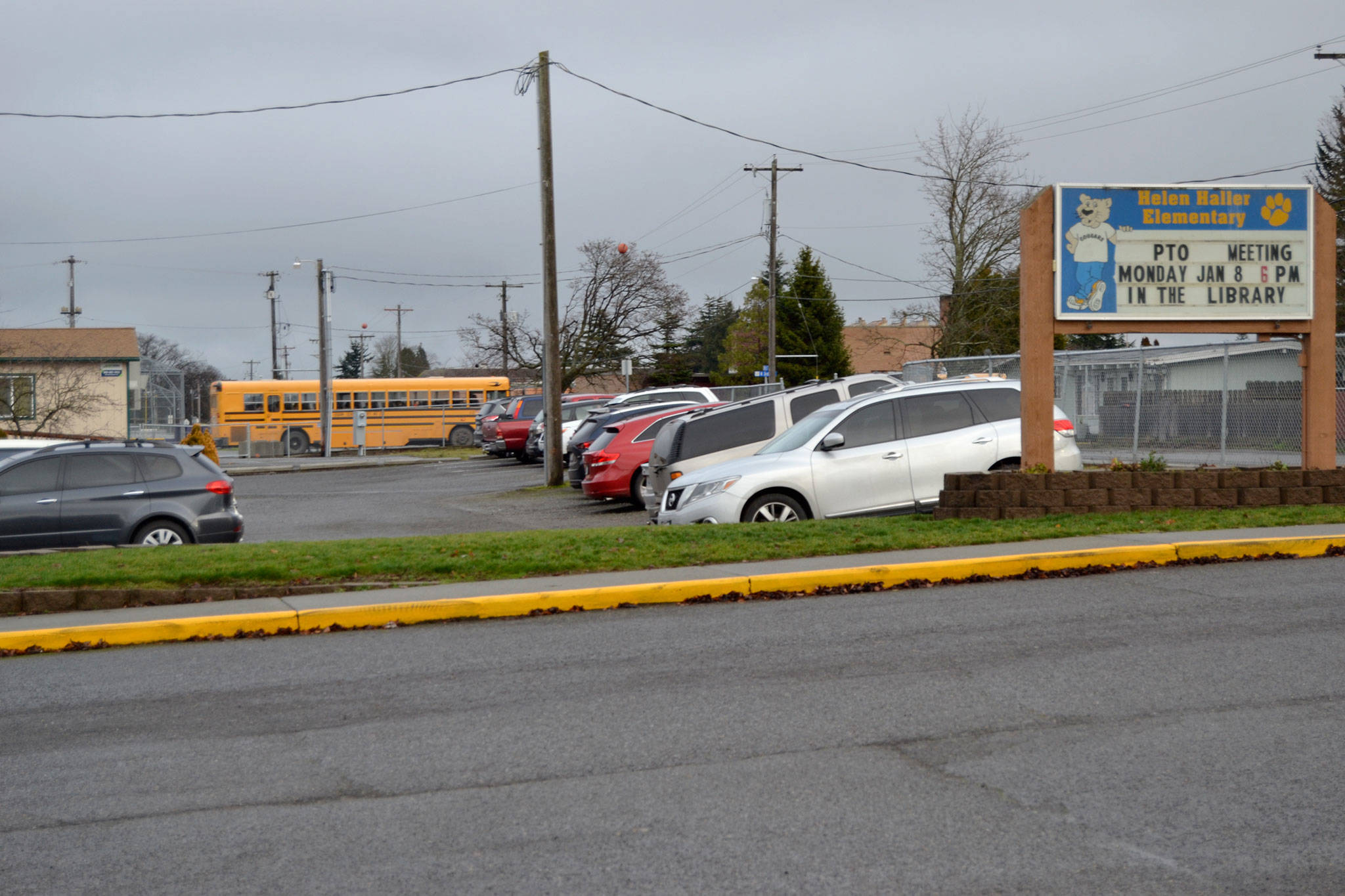 Part of the plan for redoing Fir Street includes making this east parking lot at Helen Haller Elementary a one-way road into the main parking lot. Staff with the City of Sequim said it wont takeaway parking lots though. Sequim Gazette photo by Matthew Nash