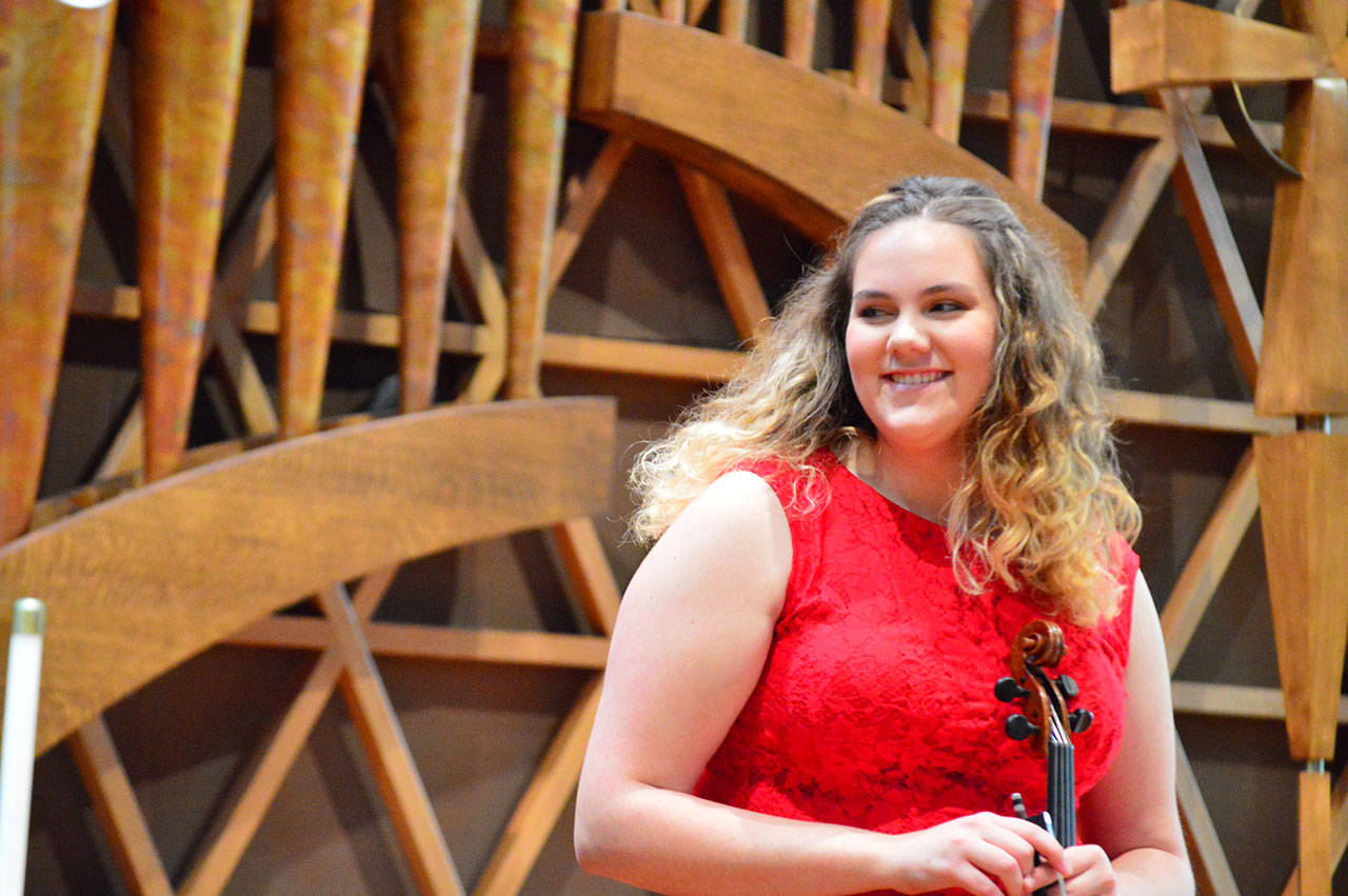 Port Angeles violist Lauren Waldron, 18, won first place in the Nico Snel Young Artist Competition with her performance of a little-known sonata by Rebecca Clarke. The contest took place in Port Angeles on Saturday. (Diane Urbani de la Paz/for Peninsula Daily News)