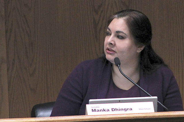 State Sen. Manka Dhingra, D-Redmond, speaks for her proposal to add domestic harassment to the crimes that could cost a person their gun rights. (Taylor McAvoy/WNPA News Bureau)
