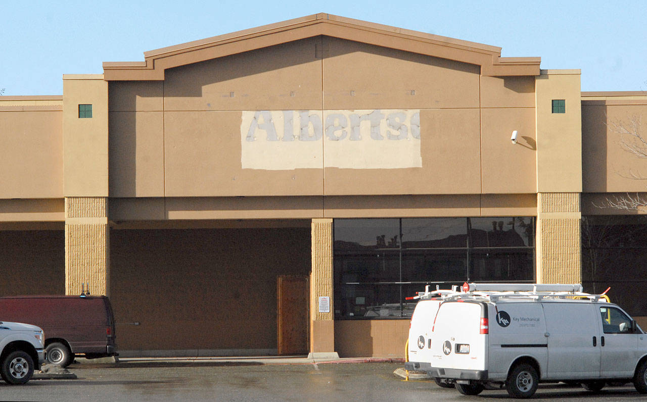The future Super Saver Foods, located in the Port Angeles building that once housed Albertsons and Haggen grocery stores, is scheduled to open in early May. (Keith Thorpe/Peninsula Daily News)