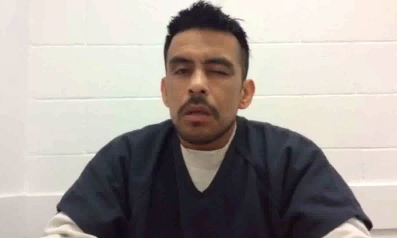In this undated still image taken from video, Jesus Chavez Flores is shown during an interview at the Northwest Detention Center in Tacoma. (Northwest Detention Center Resistance/via AP)