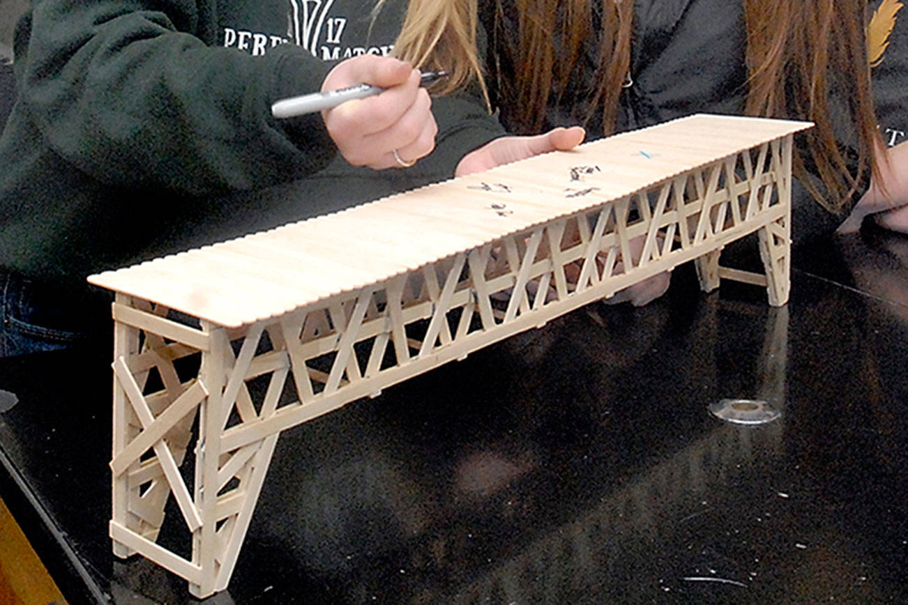 Port Angeles High School students win awards for popsicle-stick bridges
