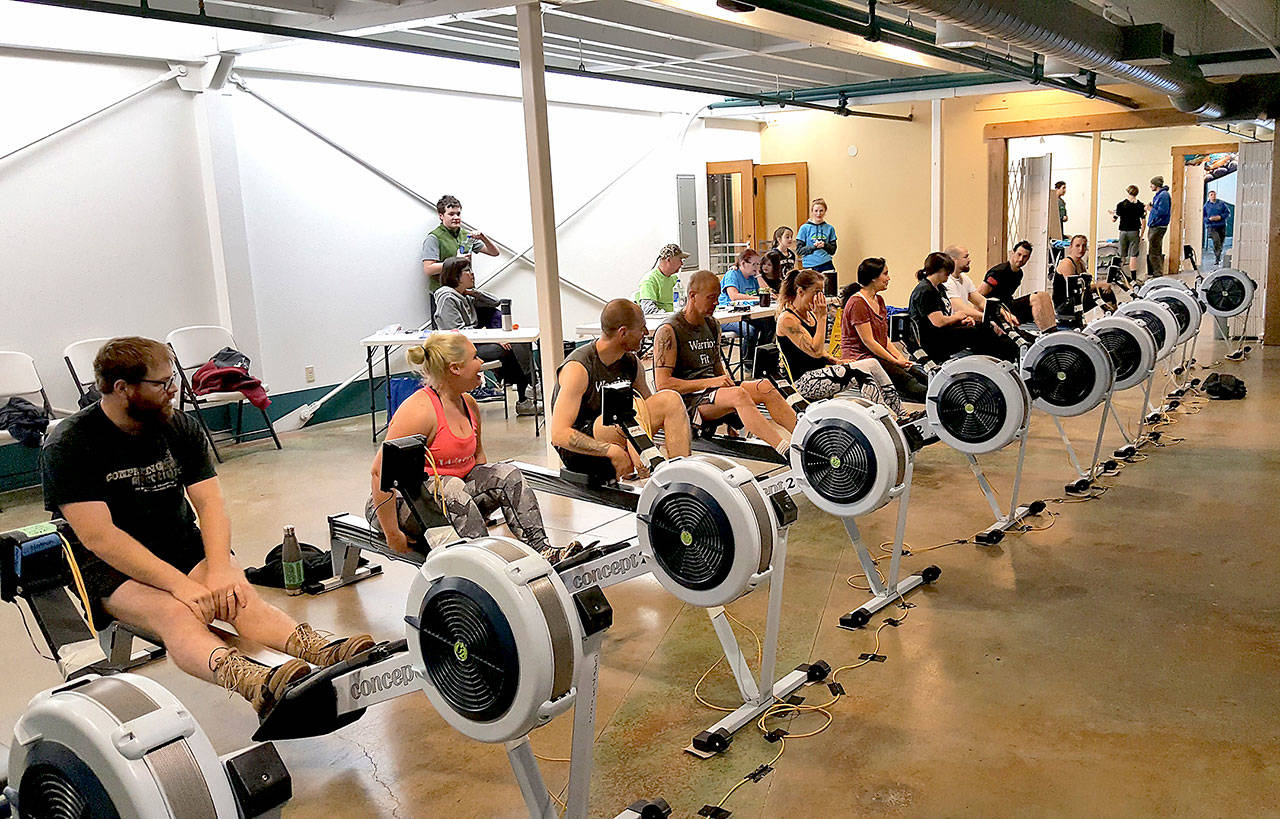 Participants compete at the Olympic Peninsula Rowing Association held its first Ergometer Regatta at the Landing Mall late last month.