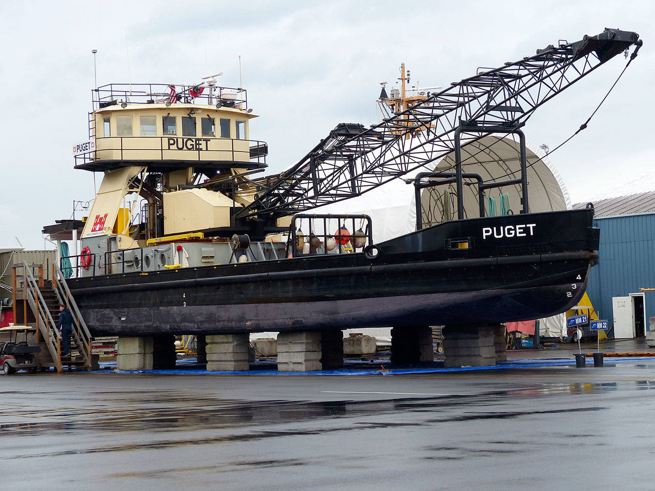 The MV Puget is seen at Platypus Marine in Port Angeles. (David Sellars/for Peninsula Daily News)