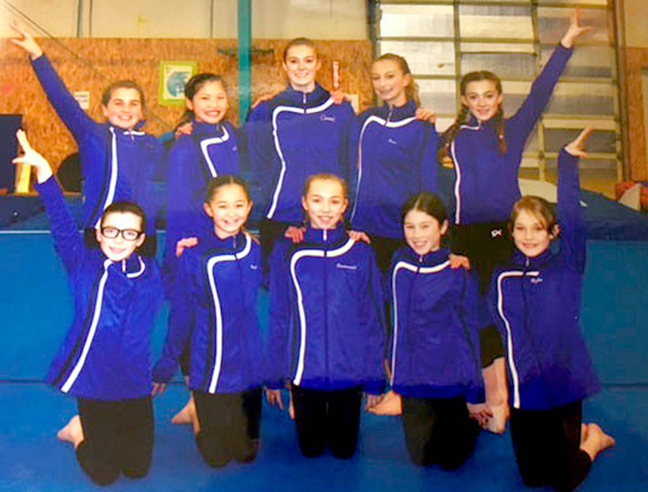 Klahhane Gymnasts brought back gold and silver medals at the Washington Xcel State Championships this past weekend. From left, back row, are Lainy Vig, MeiYing Harper-Smith; Cassii Middlestead, Emma Sharp and Danica Pierson. From left, front row, are Jessamyn Schindler, Kayli Sexton, Susannah Sharp, Sadie Miller and Rylee Evans.