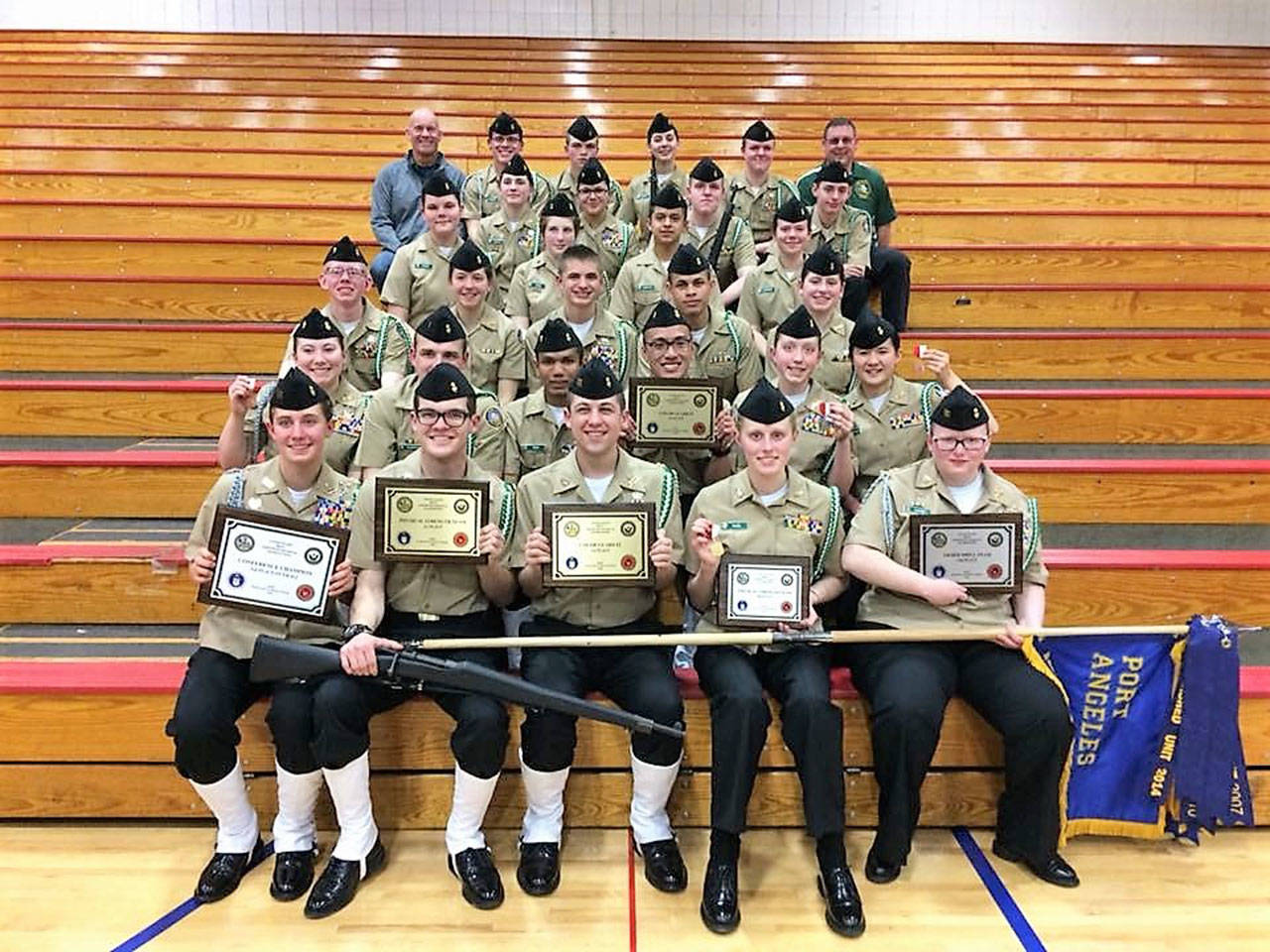 Port Angeles High School Navy Junior Reserve Officers Training Corps Roughriders with their respective awards. (Port Angeles School District)