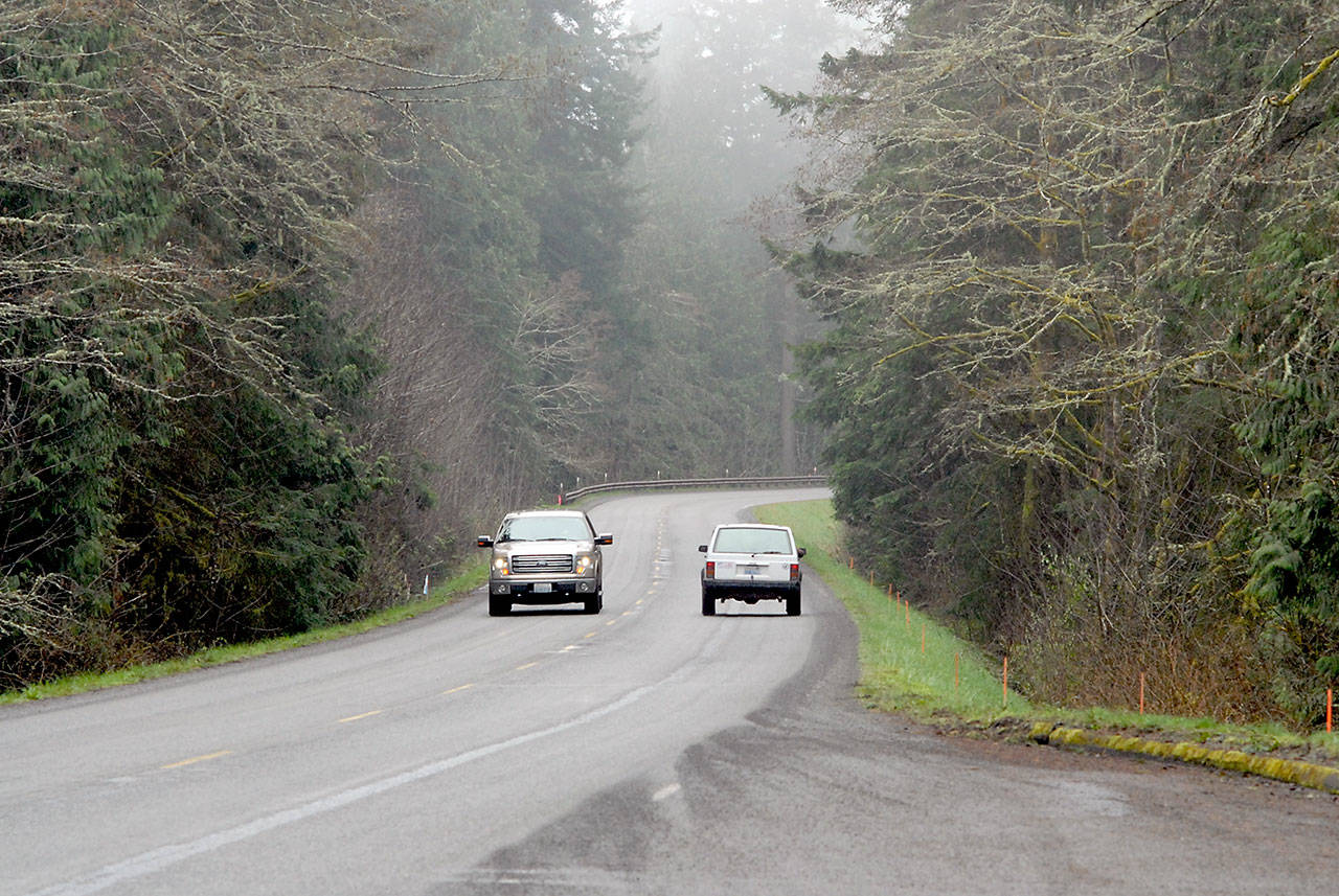 Vehicles make their way on Hurricane Ridge Road below the Olympic National Park entrance station Thursday. A five-month road-improvement project begins Monday that will cause traffic delays on the popular route to Hurricane Ridge. (Keith Thorpe/Peninsula Daily News)