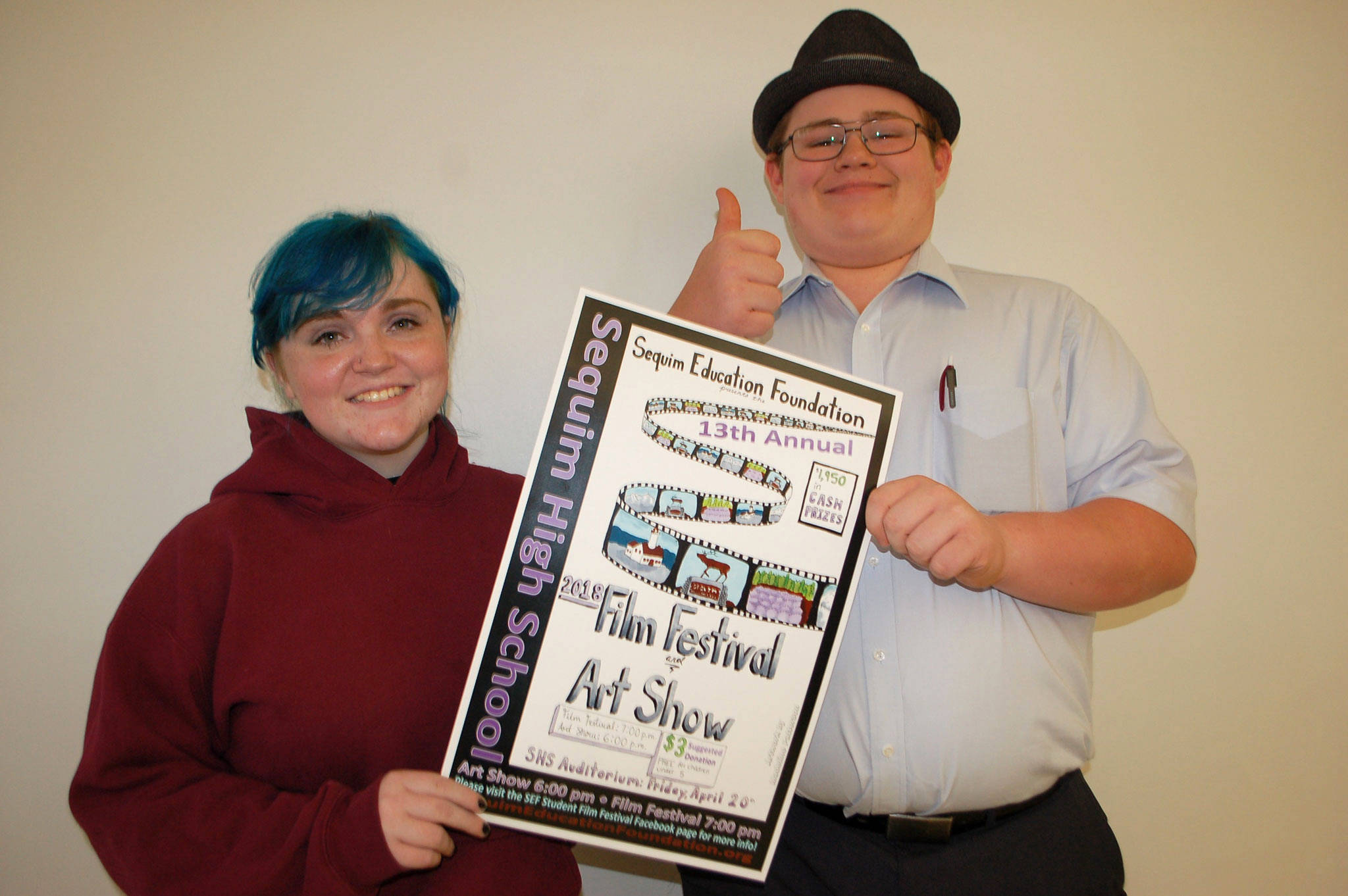 Sequim High School students Abygail Mundy and Jackson Lindorfer will serve as emcees at the 13th annual Sequim Education Foundation Student Film Festival and Art Show. (Erin Hawkins/Olympic Peninsula News Group)