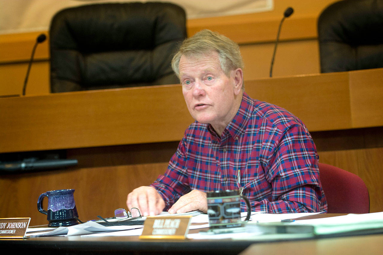 Clallam County commissioner Randy Johnson urges commissioners to amend a contract with Serenity House of Clallam County, effectively buying two months to look for funding solutions for the nonprofit’s shelters. (Jesse Major/Peninsula Daily News)