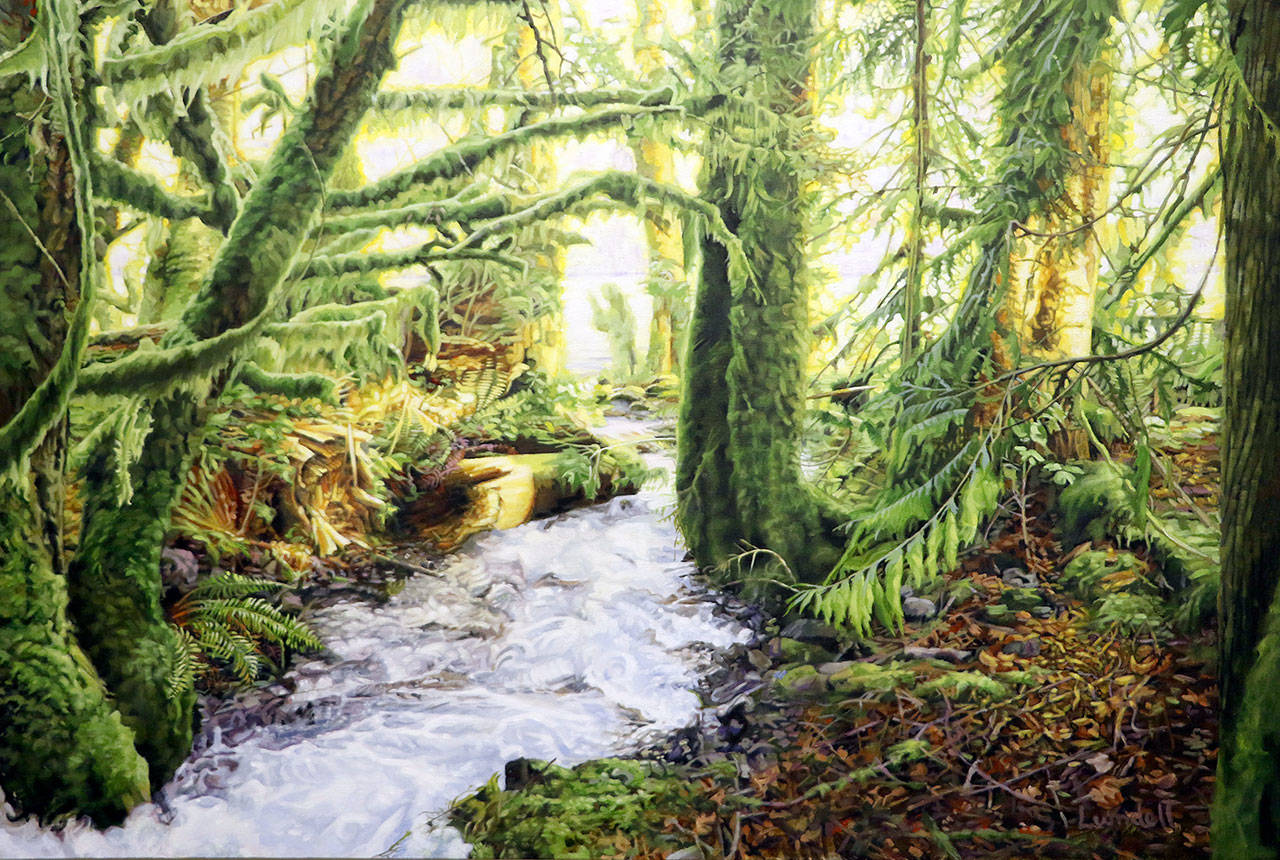 Linda Lundell’s “Tree of Mosses at Lake Crescent” is among the paintings to be exhibited at Gallery 9 during Port Townsend Gallery Walk on Saturday.