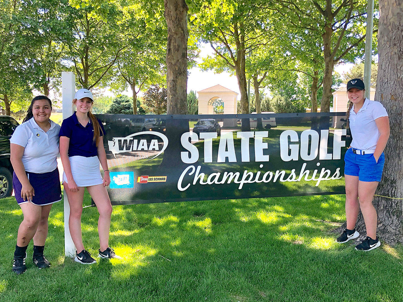 The Sequim girls golf team at the 2A state championships at Horn Rapids Golf Course in Richland. Sarah Shea, Samantha Smith and Maddie Uranga all qualified for state.