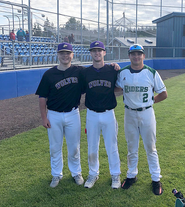 Clallam and Jefferson county players participated in the 51st annual Kitsap Senior All-Star Baseball Game at Gene Lobe Field at the Kitsap County Fairgrounds on Wednesday, including, from left, Sequim’s Ryan Clark and Ian Miller and Port Angeles’ Carson Jackson. Chimacum’s Matt Bainbridge played and was nominated to the All-State Series in Yakima June 10-11. Port Angeles’ Natalie Steinman homered and was picked as MVP during the 16th annual Softball Showcase, also held Wednesday.