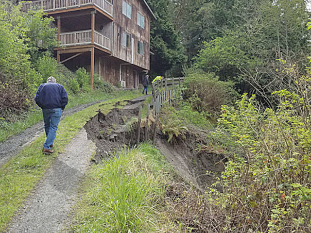 A washout in Dungeness blocks the New Dungeness Light Station Associations access to the light station. (Chad Kaiser)