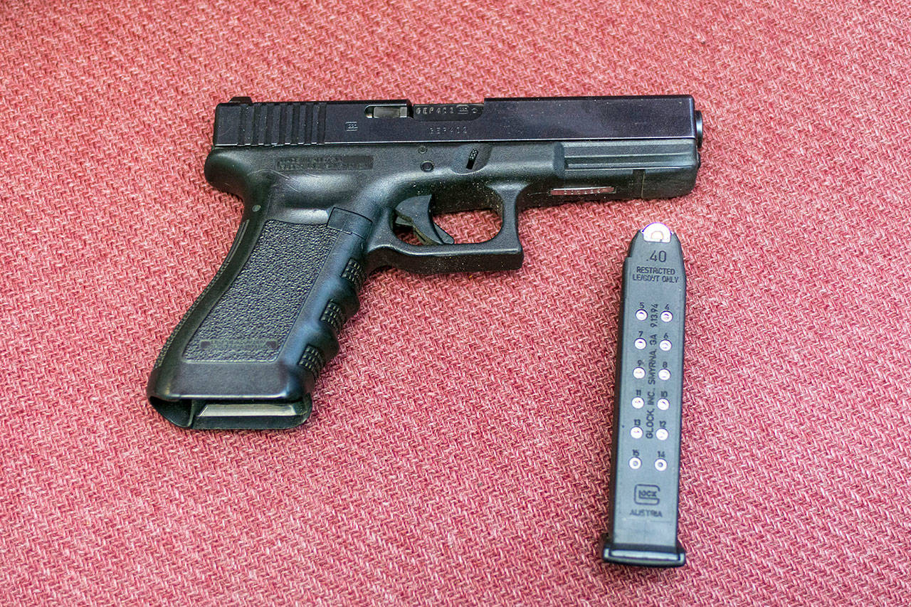 The Clallam County Sheriff’s Office is preparing to trade in its Glock 22 .40 caliber pistols, above, for new Smith and Wesson M&P M2.0 9mm pistols. (Jesse Major/Peninsula Daily News)