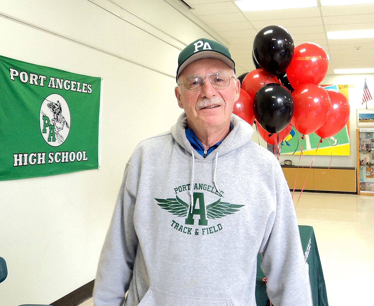 Port Angeles High School track and field coach Bob Sheedy is retiring after 46 years of coaching at the school. (Pierre LaBossiere/Peninsula Daily News)