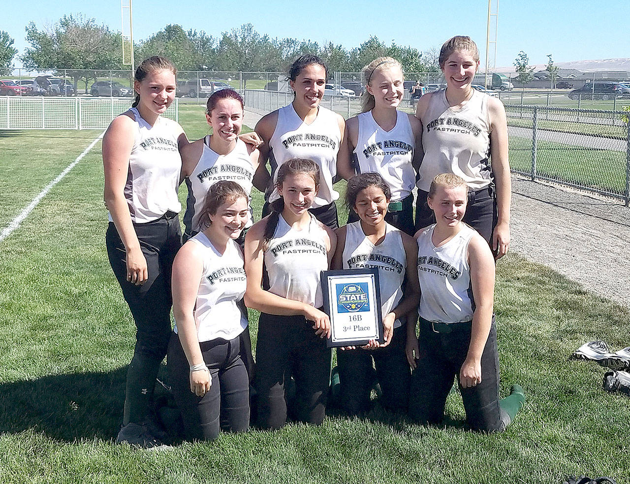 The Port Angeles Illusion 16U team after finishing third at the NSA State Tournament in Tri Cities. Back Row, from left, are Jada Cargo Acosta, Hunter Humbert, Lucah Folden, Sommer Olsen and Ava Brenkman. From left, front row, are Hailey Robinson, Ella Holland, Camille Stensgard and Emma Olsen. Not in the picture are Emi Halberg and Katie Lau. Coaches: Warren Stevens, Rick Pennington, Brian Holland