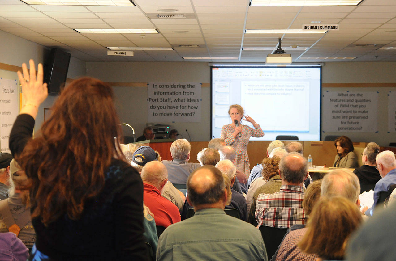 Port of Port Angeles staff gather questions from attendees of a listening session at the Sequim Transit Center on Monday. (Michael Dashiell/Olympic Peninsula News Group)