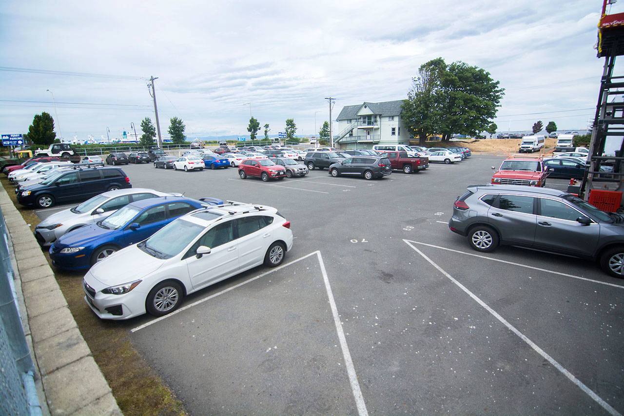 The parking lot at the corner of Front and Oak streets is one of four sites being considered for a portable ice skating rink this winter following a recommendation by the Port Angeles Lodging Tax Committee on Monday. (Jesse Major/Peninsula Daily News)