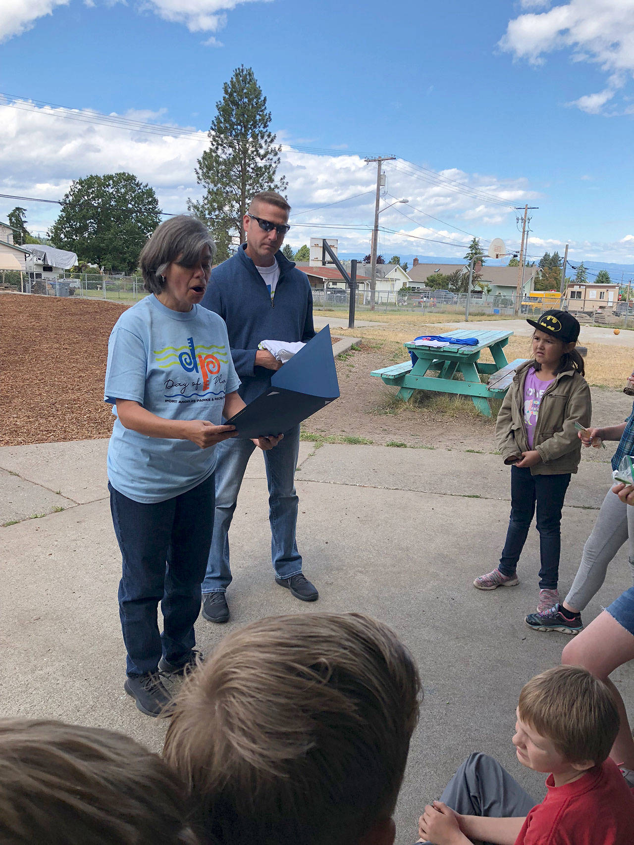 Port Angeles Mayor Sissi Bruch and Parks and Recreation Director Corey Delikat kicked off Day of Play last Friday by reading a proclamation at the Boys & Girls Club in Port Angeles.