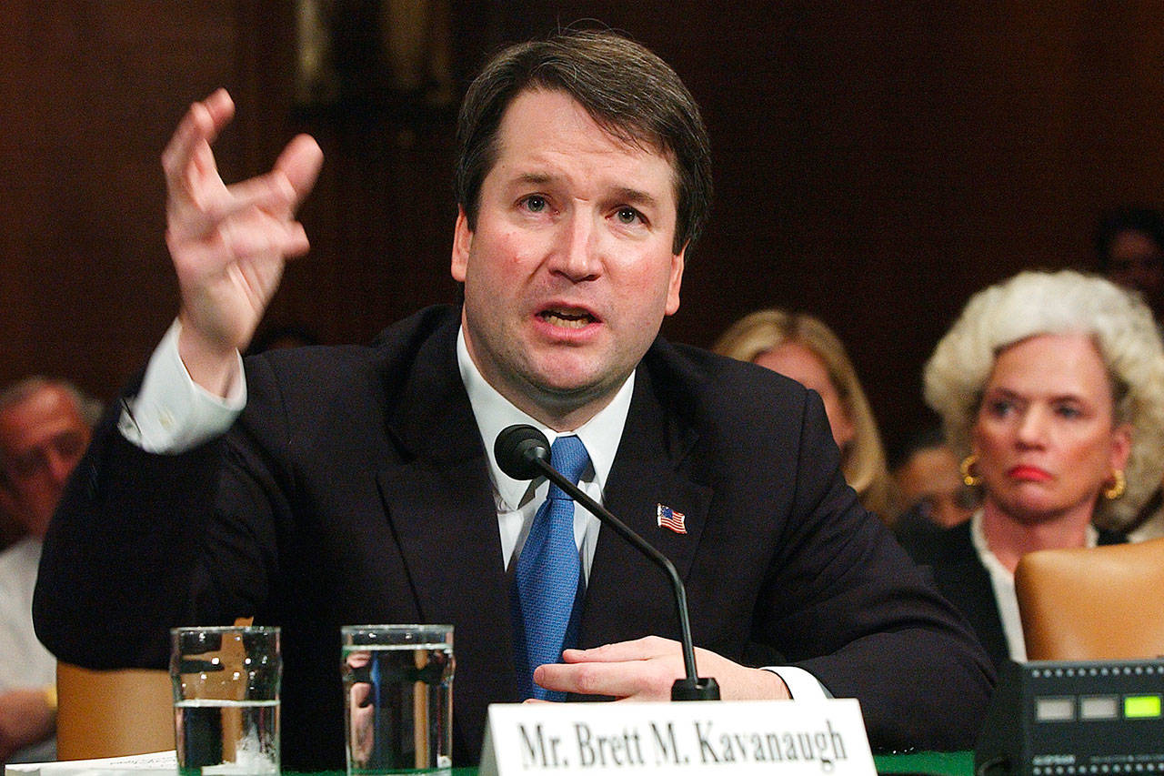 In this file photo, Brett Kavanaugh appears before the Senate Judiciary Committee on Capitol Hill. Kavanaugh is President Donald Trump’s Supreme Court Justice candidate to fill the spot vacated by retiring Justice Anthony Kennedy. (The Associated Press)