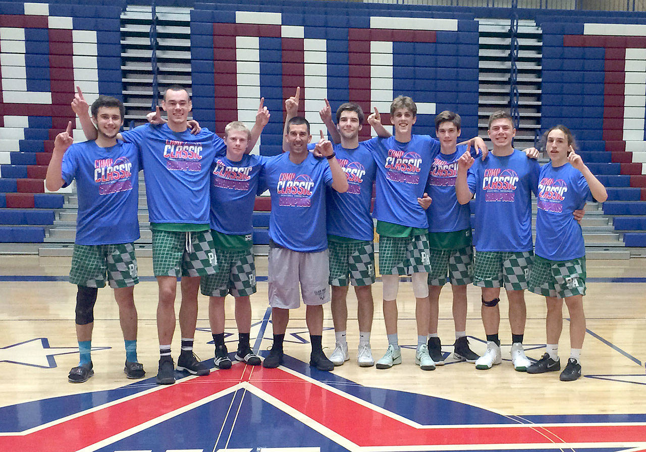 The Port Angeles Roughrider varsity basketball team won the Camp Classic summer basketball tournament the secondstraight year in Yakima this past weekend. From left are Kyle Benedict, Liam Clark, Brady Nickerson, Kasey Ulin, Garrett Edwards, Payton Schmidt, Gabe Long, Anton Kathol and Gary Johnson.
