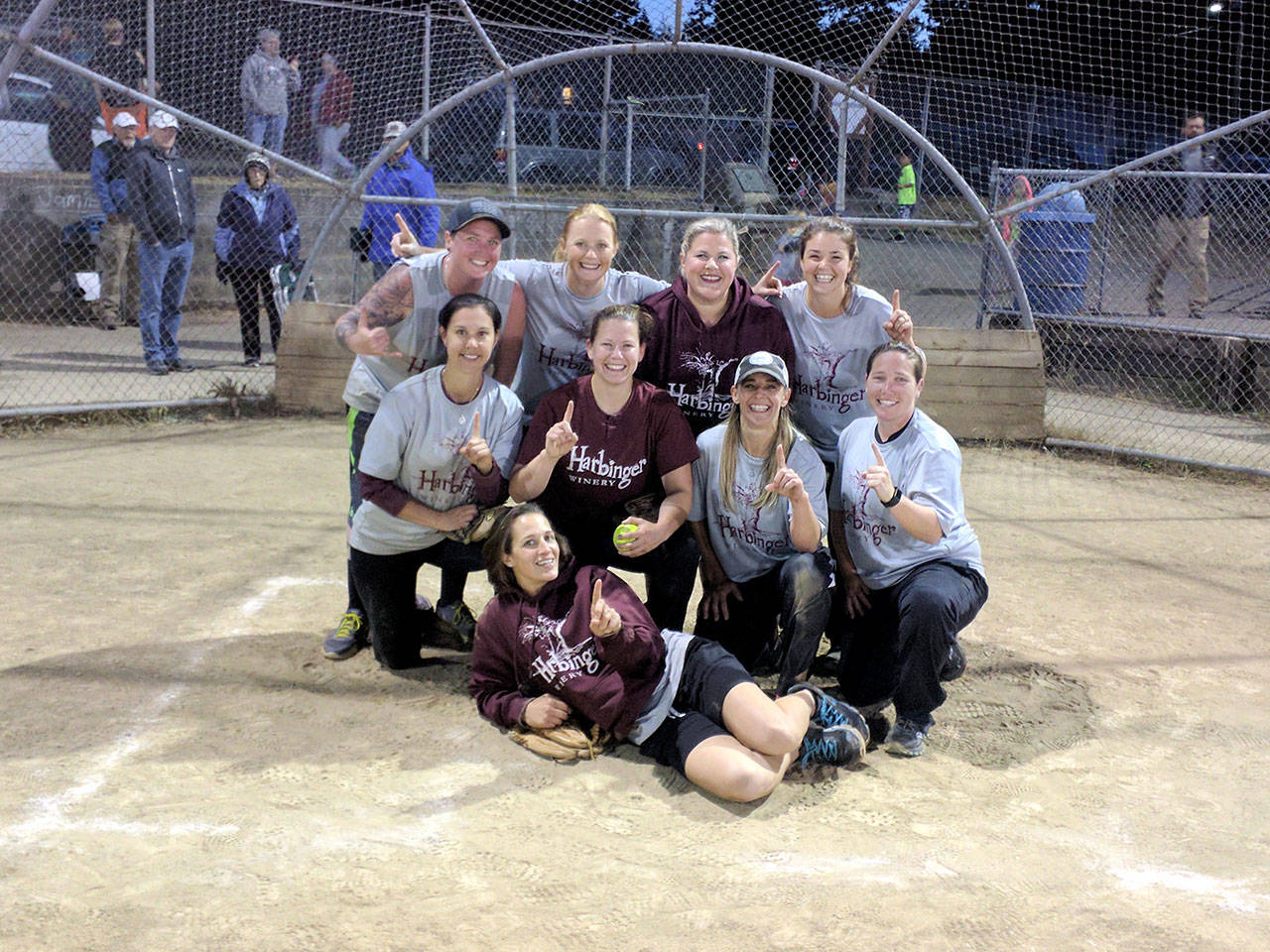 Port Angeles Parks and Recreation                                Harbinger Winery claimed the Port Angeles Parks and Recreation Women’s DivisionChampionship with nine players instead of the usual 10. Taya Black crow played firstand second base. Team members are: back row, from left, Katie Longmire, Jessica Berry,Kristin Dougherty, Molly Brown; front, Taya Black Crow, Stef Anderson, Joelle Munger,Erin Clawson and Hailey Weatherbie (on ground).
