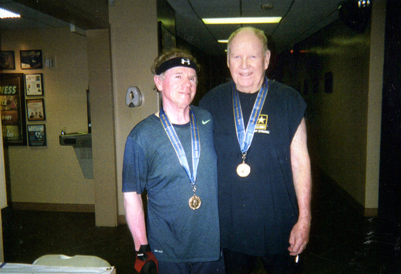 Port Angeles’ Jerry Robison (left) and Gerald Rettela won gold medals recently at the Washington State Senior Games in Olympia. Robinson won the age 70 to 74 age group, while Rettela claimed the 80 to 84 division.                                Port Angeles’ Jerry Robison, left, and Gerald Rettela won gold medals recently at the Washington State Senior Games in Olympia. Robinson won the age 70 to 74 age group, while Rettela claimed the 80 to 84 division.