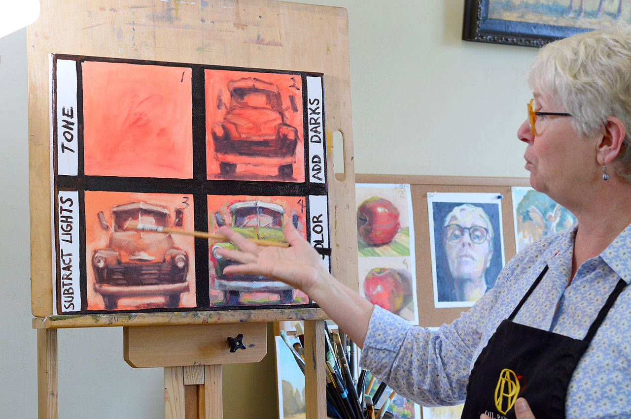 Joyce Hester, one of 46 artists on this weekend’s Art Port Townsend studio tour, will demonstrate the underpainting technique. (Diane Urbani de la Paz/for Peninsula Daily News)