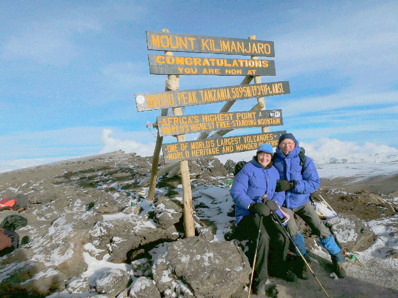 Lucy and Steve Nordwell of Port Angeles on the summit of Mount Kilimanjaro on March 1.