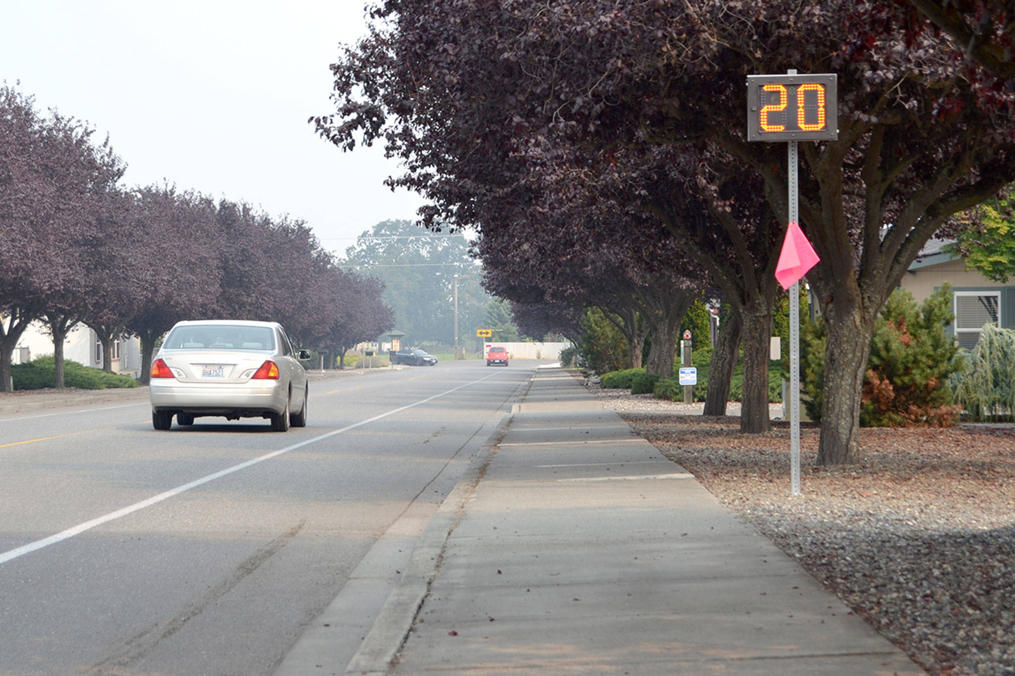 Battery-powered radar signs on Seventh Avenue are expected to be replaced with solar-powered signs by October. (Matthew Nash/Olympic Peninsula News Group)