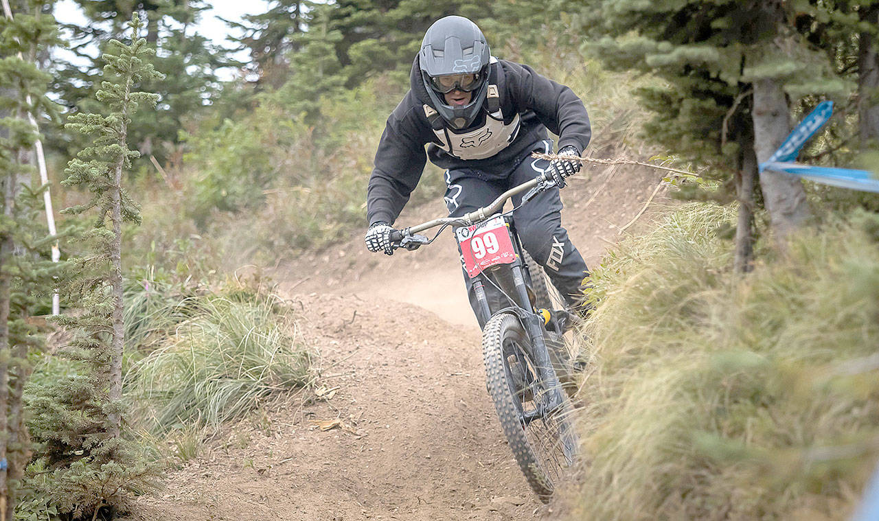 Ezra Northern of Port Angeles rides in the seventh downhill mountain-biking race of the Northwest Cup held in Whitefish, Mont., this weekend. Northern finished eighth in the men’s Cat 1 0-18 division. (Olivia Smith Racing)