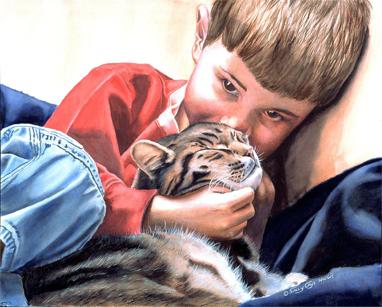“Adam and Sprocket” by Sally Cays, an artist of the month at Blue Whole Gallery, will be on display this weekend.