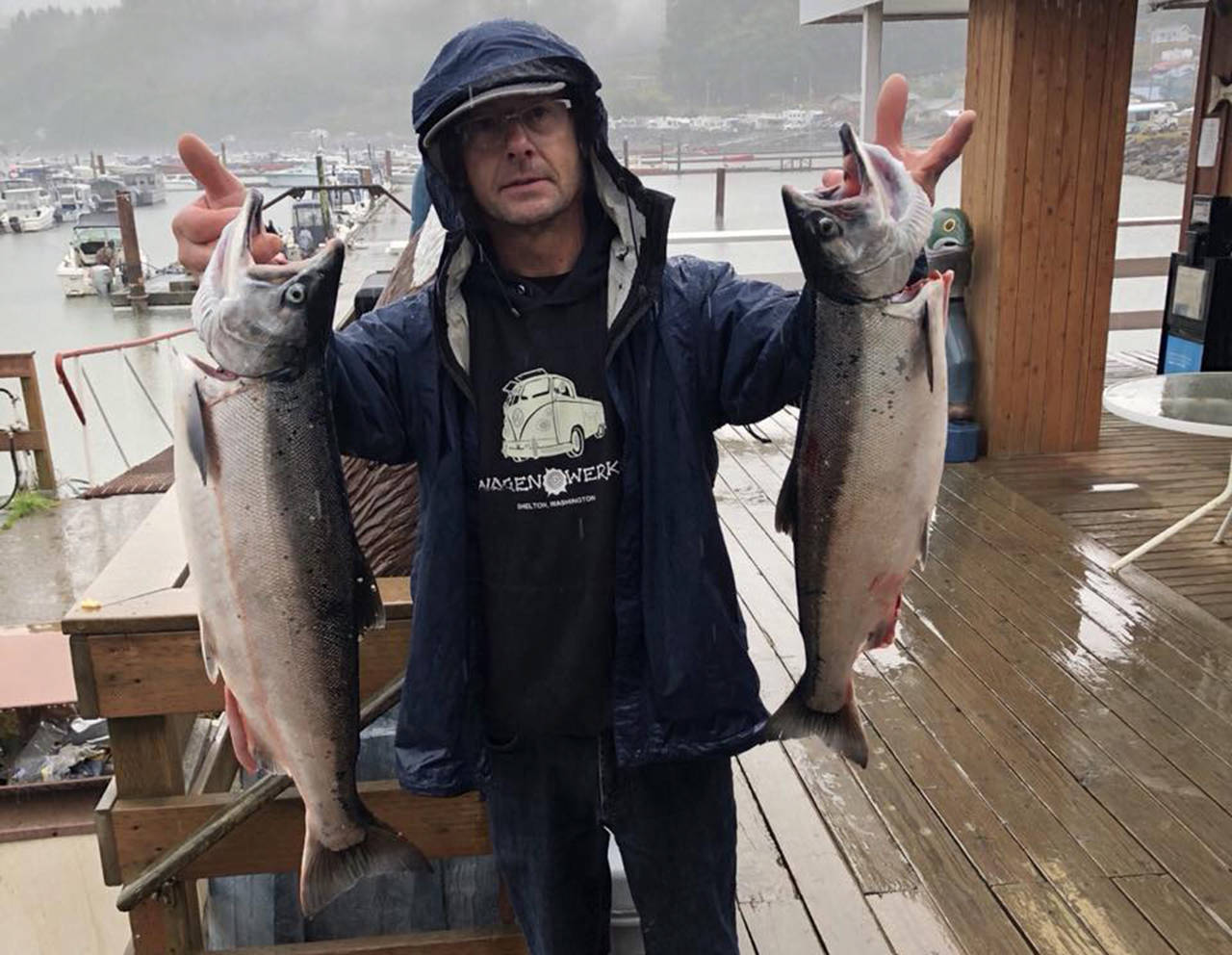 Angler Kevin Pennington brought in these two coho last weekend.                                Mason’s Olson Resort