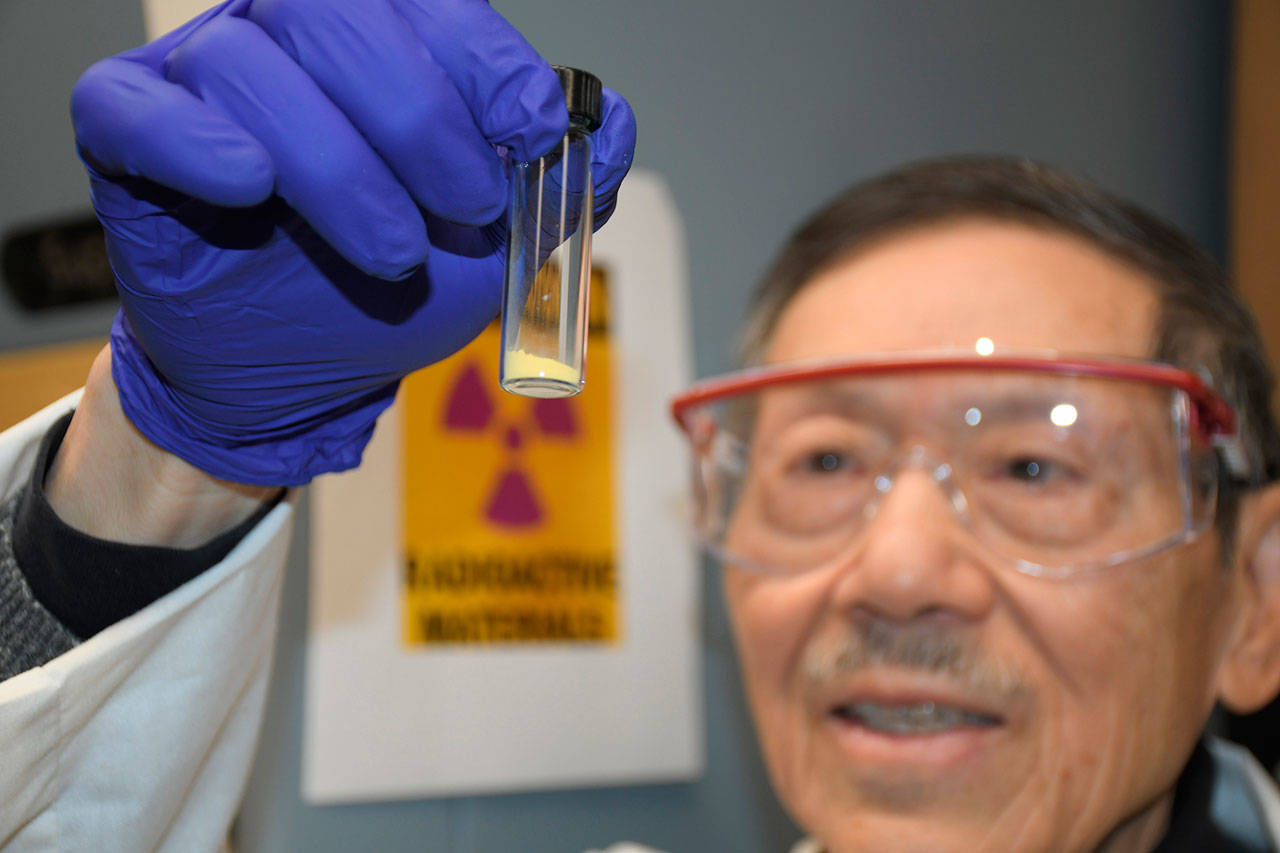Chien Wai and colleagues at LCW Supercritical Technologies in Idaho produced the yellowcake, a powdered form of uranium used to produce fuel for nuclear power production, using modified yarn to collect uranium from seawater in Sequim. (LCW Supercritical Technologies)